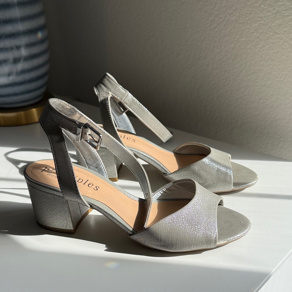 Silver Ankle Strap Heels, by Principles, wide-fit, US size 8